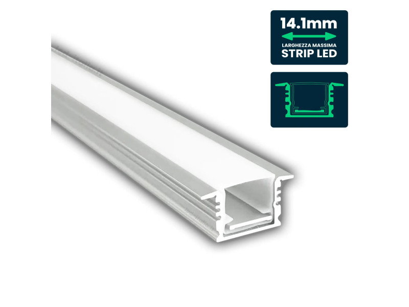 SKU 24105 VT-71006 V-TAC Profilo Lineare Incasso per Strip LED fino a 14.1mm, Alluminio Silver Copertura Opaca 2000x17.7x13mm