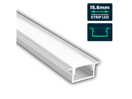 SKU 24106 VT-71007 V-TAC Profilo Lineare Incasso Strip LED fino a 15.6mm, Alluminio Silver Copertura Opaca 2000x24x10mm