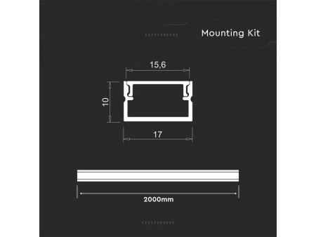 SKU 24107 VT-71008 V-TAC Profilo Lineare Strip LED fino a 15.6mm, Alluminio Silver con Copertura Opaca 2000x17x10mm