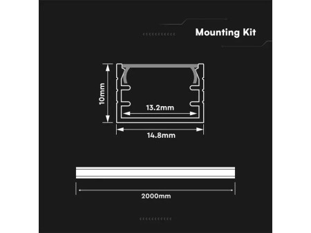 SKU 24296 VT-81129 V-TAC Profilo Lineare per Strip LED fino 13.2mm, Alluminio Silver Copertura Opaca 2000x14.8x10mm