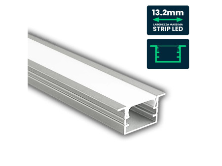 SKU 24297 VT-81130 V-TAC Profilo Lineare Incasso per Strip LED fino a 13.2mm, Alluminio Silver Copertura Opaca 2000x21x10mm