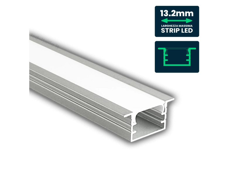 SKU 24297 VT-81130 V-TAC Profilo Lineare Incasso per Strip LED fino a 13.2mm, Alluminio Silver Copertura Opaca 2000x21x10mm
