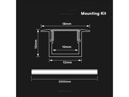 SKU 24299 VT-81132 V-TAC Profilo Lineare Incasso per Strip LED fino a 10mm, Alluminio Silver Copertura Opaca 2000x18x12mm