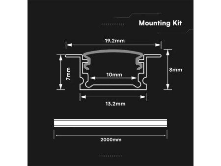 SKU 24301 VT-81134 V-TAC Profilo Lineare da Incasso Strip LED fino a 10mm, Alluminio Silver Copertura Opaca 2000x19.2x7mm