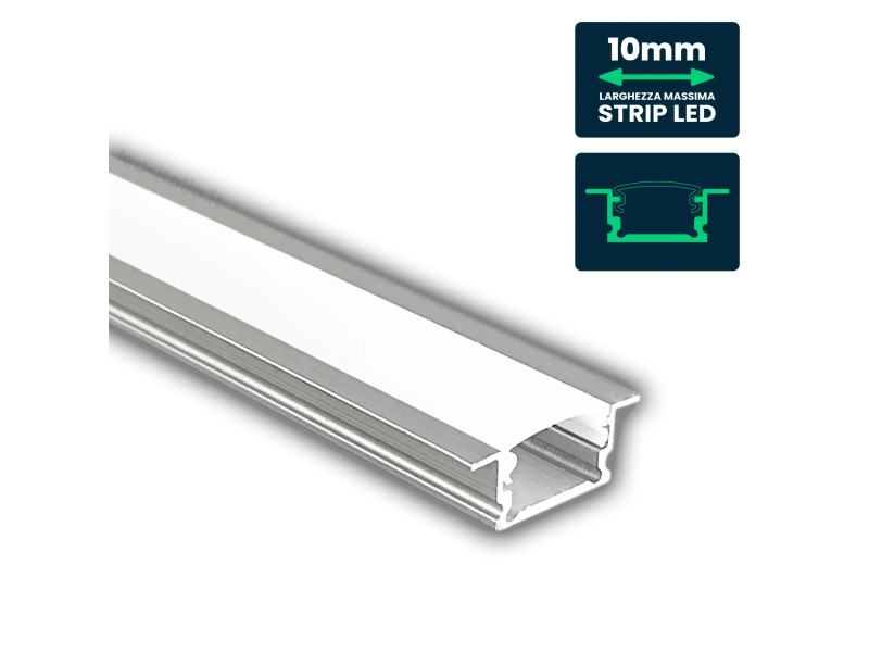 SKU 24301 VT-81134 V-TAC Profilo Lineare da Incasso Strip LED fino a 10mm, Alluminio Silver Copertura Opaca 2000x19.2x7mm