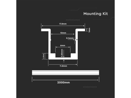 SKU 2610 VT-8117 V-TAC Profilo in Alluminio da Incasso per Neon Flex 2m Per VT-559
