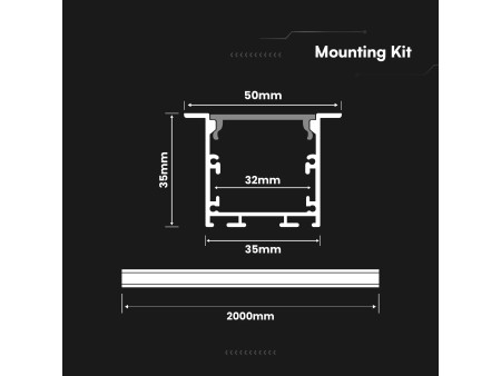 SKU 2871 VT-8126 V-TAC Profilo Lineare Incasso/Plafone per Strip LED fino a 32mm, Alluminio Bianco Copertura Opaca 2000x50x35mm