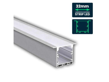 SKU 2871 VT-8126 V-TAC Profilo Lineare Incasso/Plafone per Strip LED fino a 32mm, Alluminio Bianco Copertura Opaca 2000x50x35mm