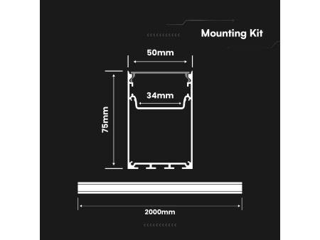 SKU 2872 VT-8127 V-TAC Profilo Lineare Kit Sospensione Strip LED fino a 34mm, Alluminio Bianco Copertura Opaca 2000x75x50mm