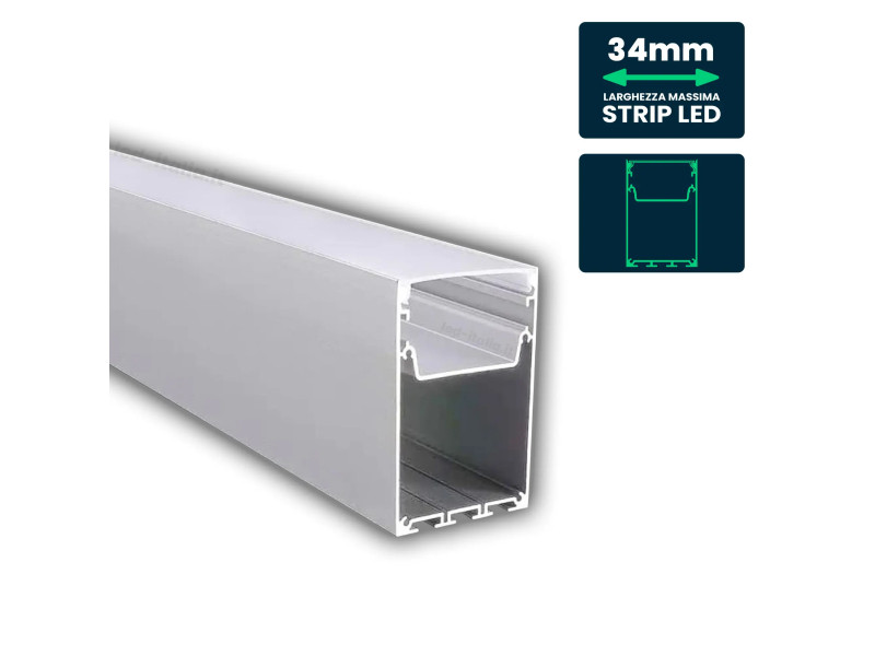 SKU 2872 VT-8127 V-TAC Profilo Lineare Kit Sospensione Strip LED fino a 34mm, Alluminio Bianco Copertura Opaca 2000x75x50mm