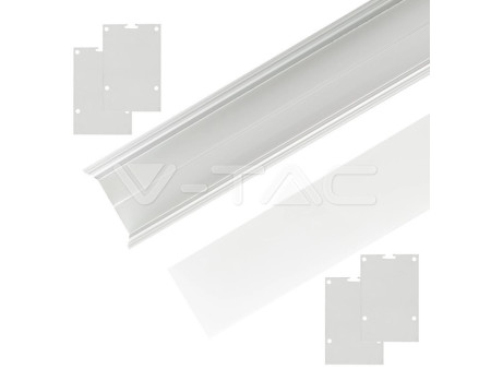 SKU 2872 VT-8127 V-TAC Profilo Lineare Kit Sospensione Strip LED fino a 34mm, Alluminio Bianco Copertura Opaca 2000x75x50mm