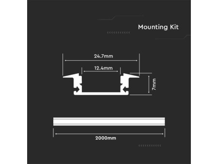 SKU 2875 VT-8106 V-TAC Profilo Lineare da Incasso per Strip LED fino a 12.4mm, Alluminio Nero Copertura Nera Opaca 2000x24.7x7mm