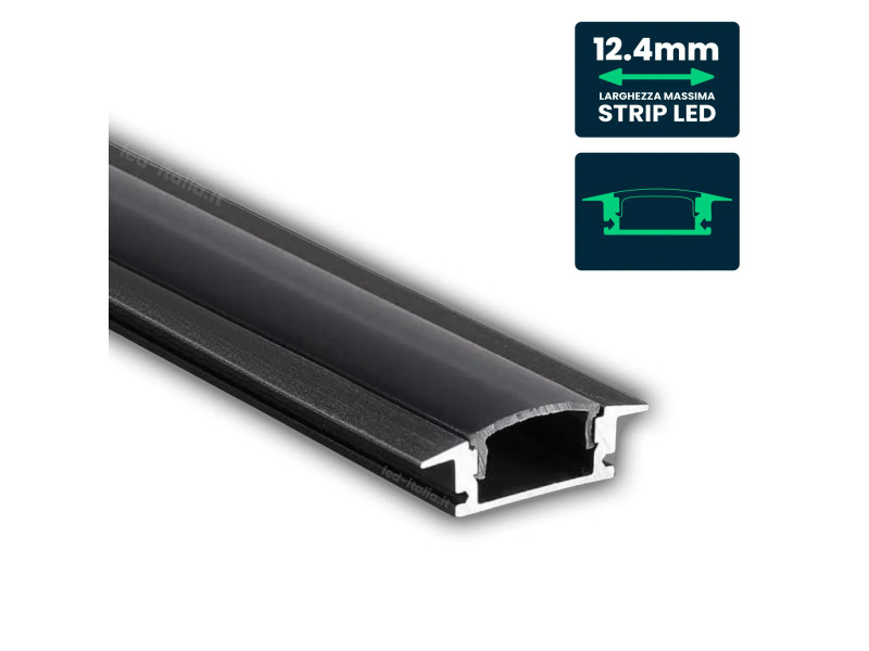 SKU 2875 VT-8106 V-TAC Profilo Lineare da Incasso per Strip LED fino a 12.4mm, Alluminio Nero Copertura Nera Opaca 2000x24.7x7mm