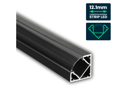 SKU 2877 VT-8114 V-TAC Profilo Angolare per Strip LED fino a 12.1mm, Alluminio Nero con Copertura Nera Opaca 2000x19x19mm