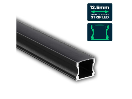 SKU 2878 VT-8110 V-TAC Profilo Lineare per Strip LED fino a 12.5mm, Alluminio Nero Copertura Nera Opaca 2000x17.2x14.4mm