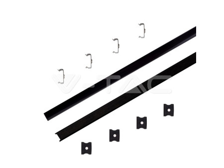 SKU 2878 VT-8110 V-TAC Profilo Lineare per Strip LED fino a 12.5mm, Alluminio Nero Copertura Nera Opaca 2000x17.2x14.4mm