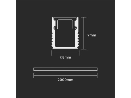 SKU 2903 VT-8136 V-TAC Profilo Lineare per Strip LED fino a 7mm, Alluminio Silver con Copertura Opaca 2000x7.8x9mm