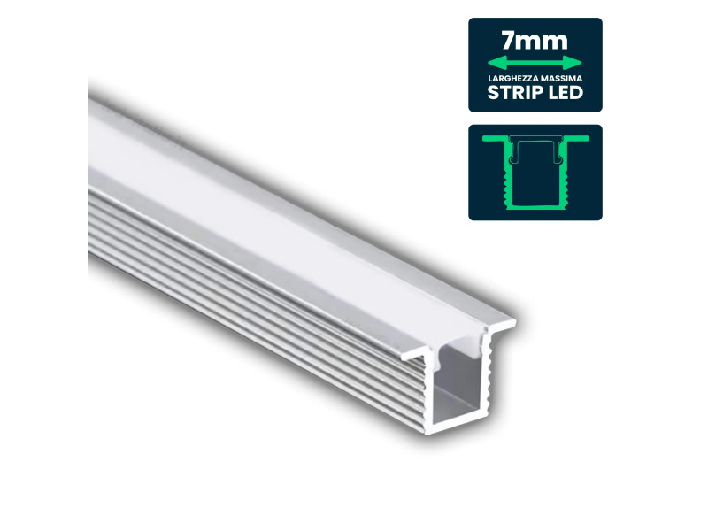 SKU 2904 VT-8137 V-TAC Profilo Lineare da Incasso per Strip LED fino a 7mm, Alluminio Silver con Copertura Opaca 2000x12.4x9mm