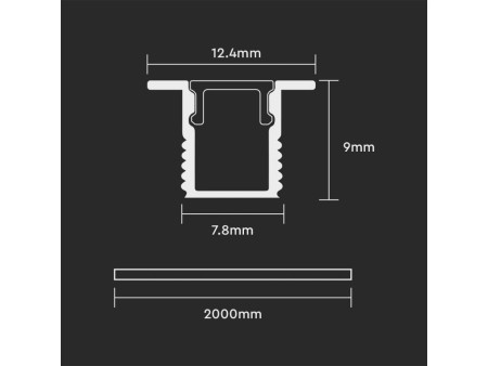 SKU 2904 VT-8137 V-TAC Profilo Lineare da Incasso per Strip LED fino a 7mm, Alluminio Silver con Copertura Opaca 2000x12.4x9mm