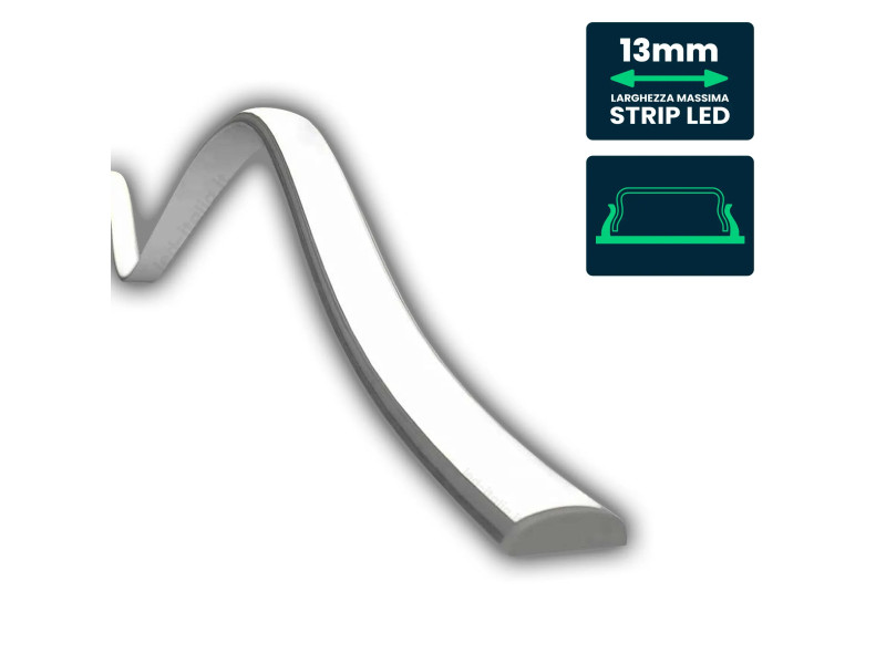 SKU 2909 VT-8138 V-TAC Profilo Lineare Flessibile per Strip LED fino a 13mm, Alluminio Silver con Copertura Opaca 2000x18x6mm