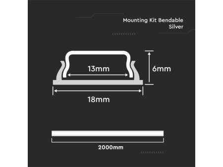SKU 2909 VT-8138 V-TAC Profilo Lineare Flessibile per Strip LED fino a 13mm, Alluminio Silver con Copertura Opaca 2000x18x6mm
