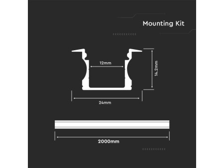 SKU 3351 VT-8107 V-TAC Profilo Lineare da Incasso per Strip LED fino a 12mm, Alluminio Silver Copertura Opaca 2000x24x14.2mm