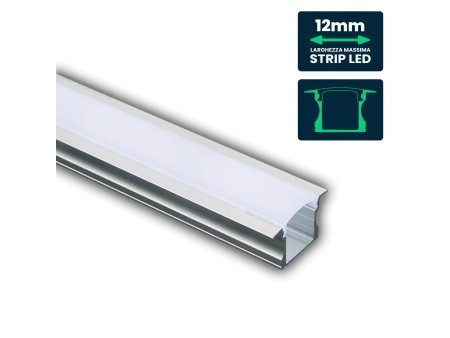 SKU 3351 VT-8107 V-TAC Profilo Lineare da Incasso per Strip LED fino a 12mm, Alluminio Silver Copertura Opaca 2000x24x14.2mm