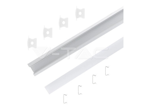 SKU 3351 VT-8107 V-TAC Profilo Lineare da Incasso per Strip LED fino a 12mm, Alluminio Silver Copertura Opaca 2000x24x14.2mm