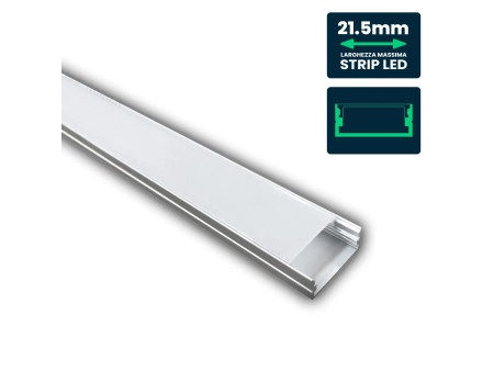 SKU 3352 VT-8108 V-TAC Profilo Lineare per Strip LED fino a 21.5mm, Alluminio Silver Copertura Opaca 2000x23.5x9.8mm