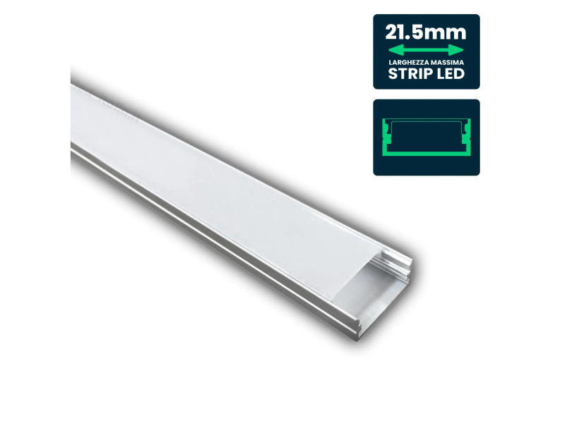 SKU 3352 VT-8108 V-TAC Profilo Lineare per Strip LED fino a 21.5mm, Alluminio Silver Copertura Opaca 2000x23.5x9.8mm