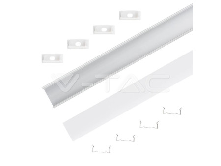 SKU 3352 VT-8108 V-TAC Profilo Lineare per Strip LED fino a 21.5mm, Alluminio Silver Copertura Opaca 2000x23.5x9.8mm