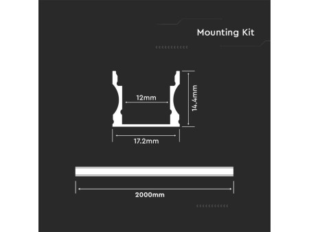 SKU 3354 VT-8110  V-TAC Profilo Lineare Strip LED fino 12.5mm, Alluminio Silver Copertura Opaca 2000x17.2x14.4mm