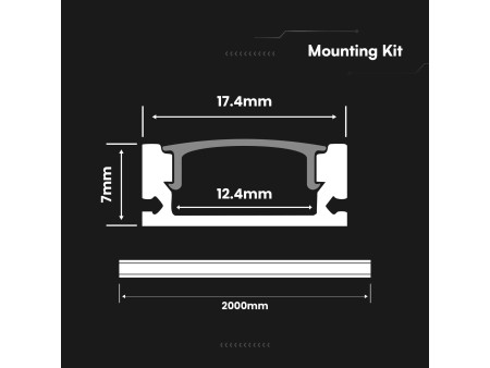 SKU 3355 VT-8113 V-TAC Profilo Lineare Strip LED fino 12.4mm, Alluminio Silver Copertura Opaca 2000x17.4x7mm