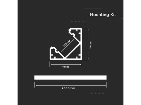 SKU 3356 VT-8114 V-TAC Profilo Angolare Strip LED fino a 12.1mm, Alluminio Silver Copertura Opaca 2000x19x19mm