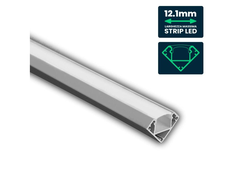 SKU 3356 VT-8114 V-TAC Profilo Angolare Strip LED fino a 12.1mm, Alluminio Silver Copertura Opaca 2000x19x19mm