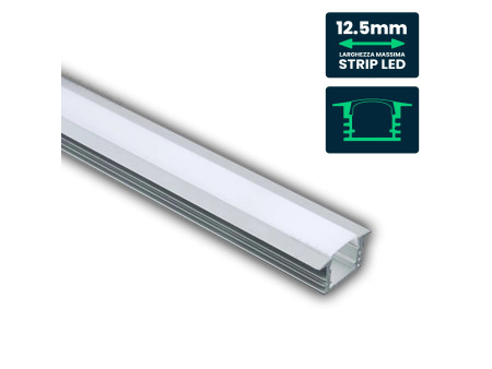SKU 3357 VT-8115 V-TAC Profilo Lineare Incasso Strip LED fino a 12.5mm, Alluminio Silver Copertura Opaca 2000x24.5x12.2mm