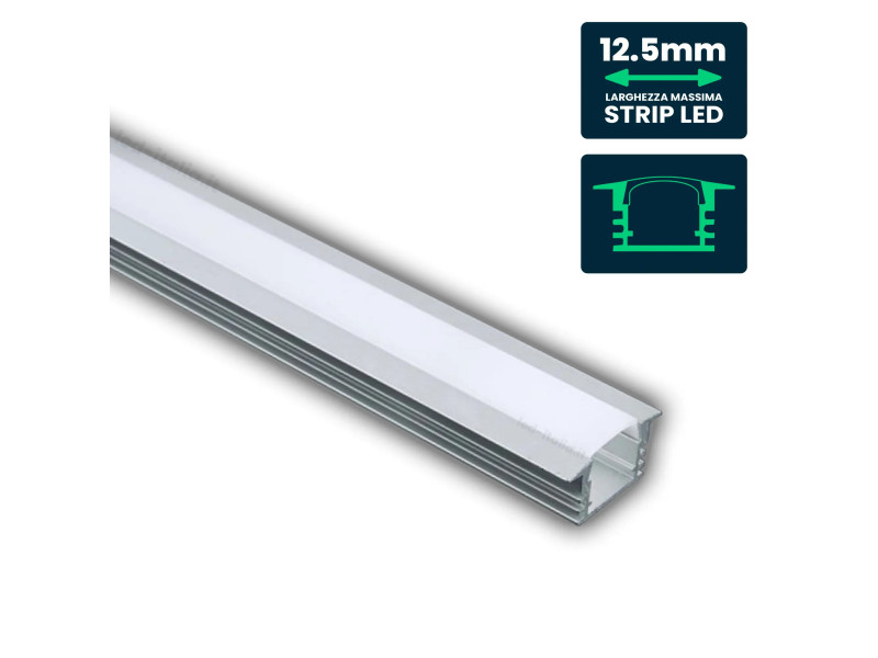 SKU 3357 VT-8115 V-TAC Profilo Lineare Incasso Strip LED fino a 12.5mm, Alluminio Silver Copertura Opaca 2000x24.5x12.2mm