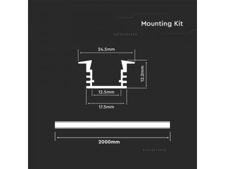 SKU 3357 VT-8115 V-TAC Profilo Lineare Incasso Strip LED fino a 12.5mm, Alluminio Silver Copertura Opaca 2000x24.5x12.2mm