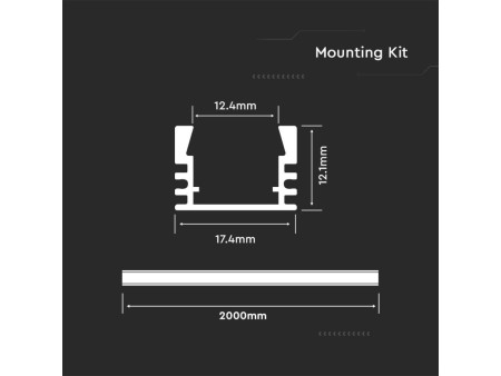 SKU 3358 VT-8116 V-TAC Profilo Lineare Strip LED fino 12.4mm, Alluminio Silver Copertura Opaca 2000x17.4x12.1mm