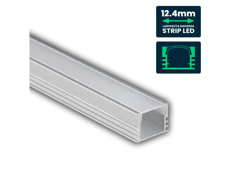 SKU 3358 VT-8116 V-TAC Profilo Lineare Strip LED fino 12.4mm, Alluminio Silver Copertura Opaca 2000x17.4x12.1mm