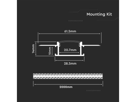 SKU 3359 VT-8101 V-TAC Profilo Lineare Incasso Cartongesso Strip LED 20.7mm, Alluminio Silver Copertura Opaca 2000x61.5x14mm