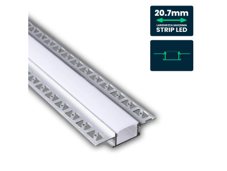 SKU 3359 VT-8101 V-TAC Profilo Lineare Incasso Cartongesso Strip LED 20.7mm, Alluminio Silver Copertura Opaca 2000x61.5x14mm