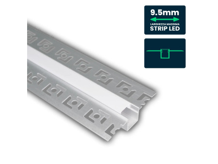 SKU 3360 VT-8102 V-TAC Profilo Lineare Incasso Cartongesso Strip LED 9.5mm, Alluminio Silver Copertura Opaca 2000x52.1x12.5mm