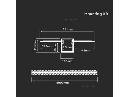 SKU 3360 VT-8102 V-TAC Profilo Lineare Incasso Cartongesso Strip LED 9.5mm, Alluminio Silver Copertura Opaca 2000x52.1x12.5mm