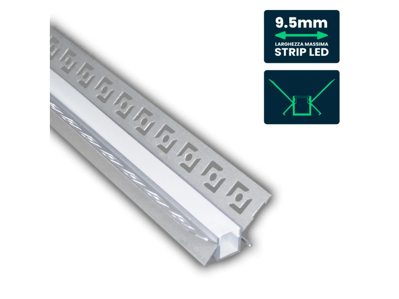 SKU 3362 VT-8104 V-TAC Profilo Angolare Interno Incasso Cartongesso Strip LED 9.5mm, Alluminio Copertura Opaca 2000x45.4mm