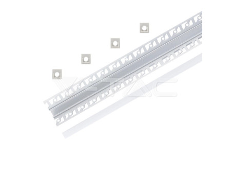 SKU 3362 VT-8104 V-TAC Profilo Angolare Interno Incasso Cartongesso Strip LED 9.5mm, Alluminio Copertura Opaca 2000x45.4mm