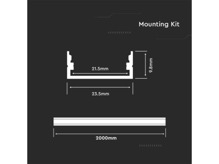 SKU 3367 VT-8108-W V-TAC Profilo Lineare Strip LED fino a 21.5mm, Alluminio Bianco Copertura Opaca 2000x23.5x9.8mm