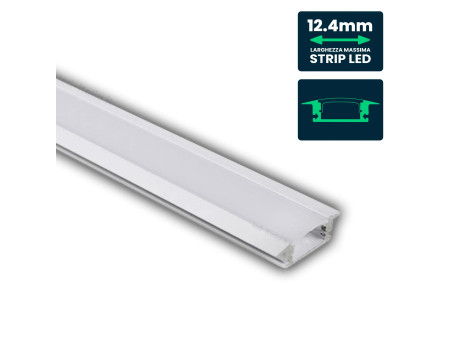 SKU 3368 VT-8106-W V-TAC Profilo Lineare da Incasso per Strip LED fino a 12.4mm, Alluminio Bianco Copertura Opaca 2000x24.7x7mm