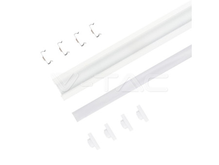 SKU 3368 VT-8106-W V-TAC Profilo Lineare da Incasso per Strip LED fino a 12.4mm, Alluminio Bianco Copertura Opaca 2000x24.7x7mm