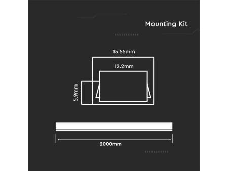 SKU 3370 VT-9327 V-TAC Profilo Lineare Strip LED fino a 12.2mm, Alluminio Silver Copertura Opaca 2000x15.55x5.9mm